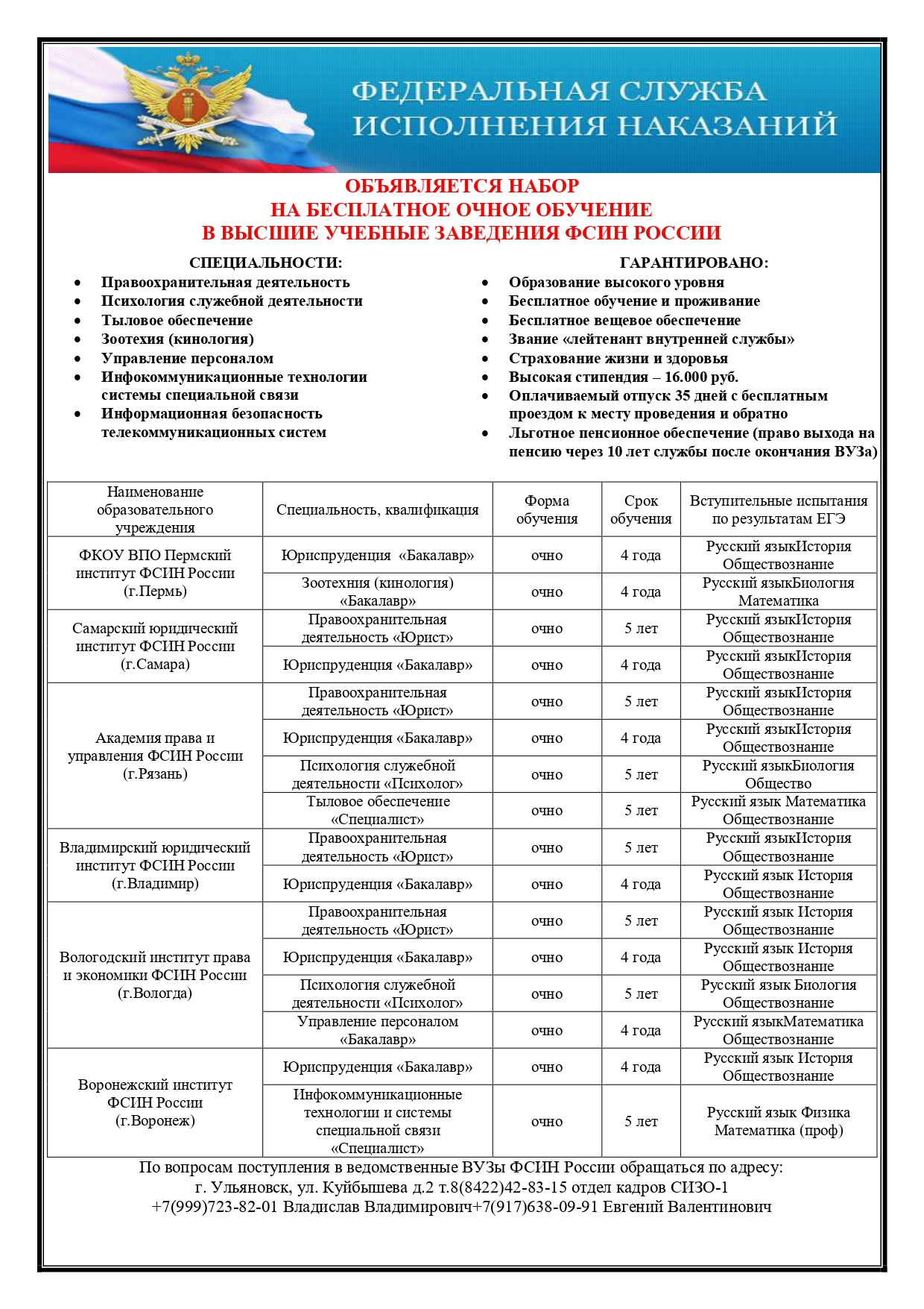 Обучение в ВУЗах ФСИН | Ульяновский многопрофильный техникум